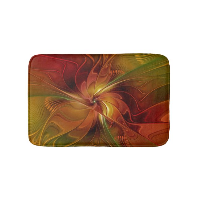Abstrakte rote orangebraune grüne Fractal-Kunst-Bl Badematte (Vorderseite)