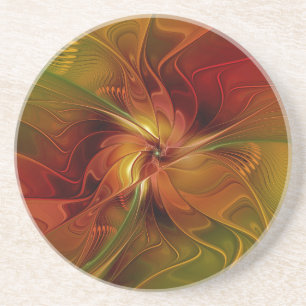 Abstrakte rote orangebraune grüne Fractal-Kunst-Bl Getränkeuntersetzer