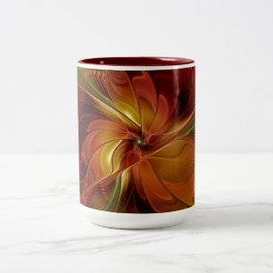 Abstrakte rote orangebraune grüne Fractal-Kunst-Bl Zweifarbige Tasse
