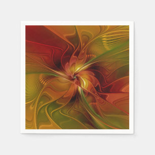 Abstrakte rote orangebraune grüne Fraktal-Kunst-Bl Serviette