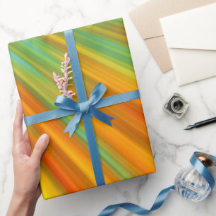 Abstrakte rote, orangefarbene Streifen auf blau Geschenkpapier