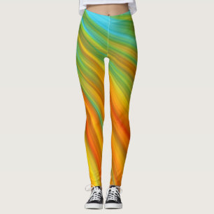 Abstrakte rote, orangefarbene Streifen auf blau Leggings