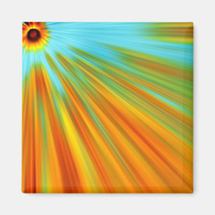 Abstrakte rote, orangefarbene Streifen auf blau Magnet