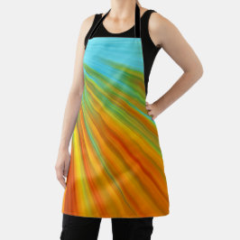 Abstrakte rote, orangefarbene Streifen auf blau Schürze