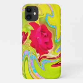 Abstrakte Rote Rose auf Gelb und Aqua Swirl Case-Mate iPhone Hülle