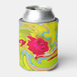 Abstrakte Rote Rose auf Gelb und Aqua Swirl Dosenkühler