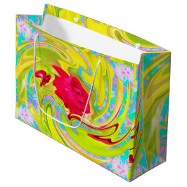 Abstrakte Rote Rose auf Gelb und Aqua Swirl Große Geschenktüte