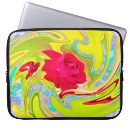 Abstrakte Rote Rose auf Gelb und Aqua Swirl Laptopschutzhülle