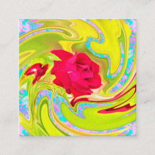 Abstrakte Rote Rose auf Gelb und Aqua Swirl Rabattkarte