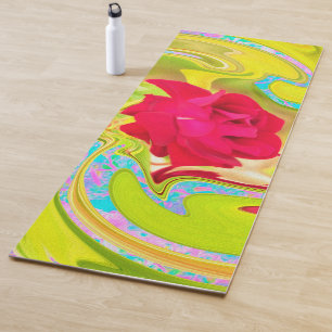 Abstrakte Rote Rose auf Gelb und Aqua Swirl Yogamatte
