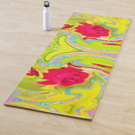 Abstrakte Rote Rose auf Gelb und Aqua Swirl Yogamatte