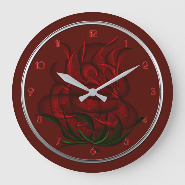 Abstrakte Rote Rose Große Wanduhr (Vorderseite)
