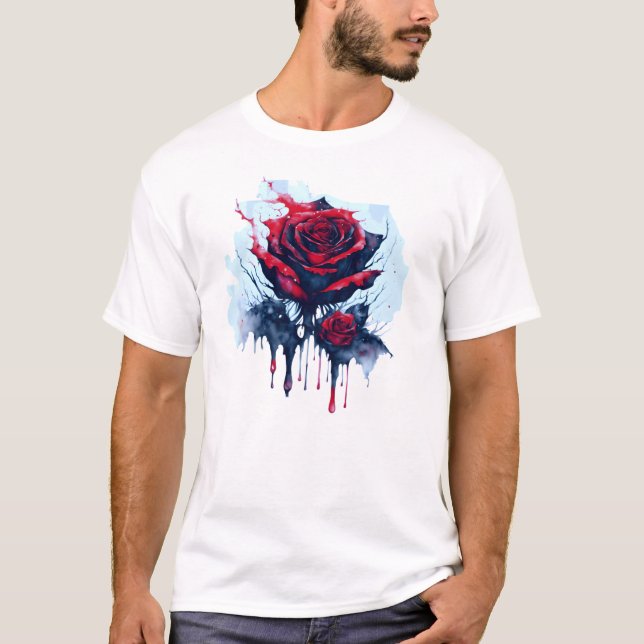 Abstrakte Rote Rose mit blutigen Drippings T-Shirt (Vorderseite)