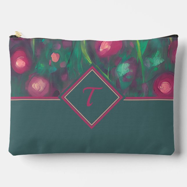 Abstrakte rote Rosen in Monogramm Zubehörtasche (Vorderseite)