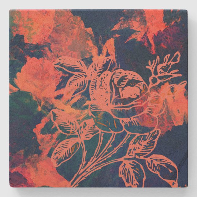 Abstrakte rote Rosen-Kunst Steinuntersetzer (Vorderseite)