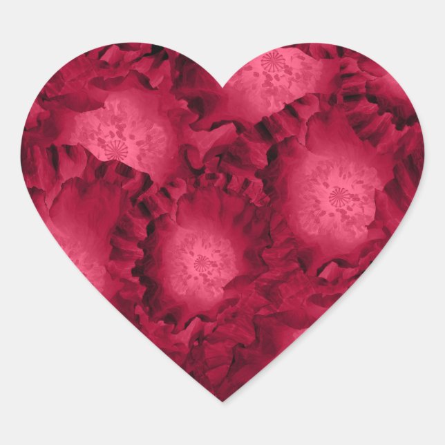 Abstrakte rote Rosen Mohn Blume Florenz V Herz-Aufkleber (Vorderseite)