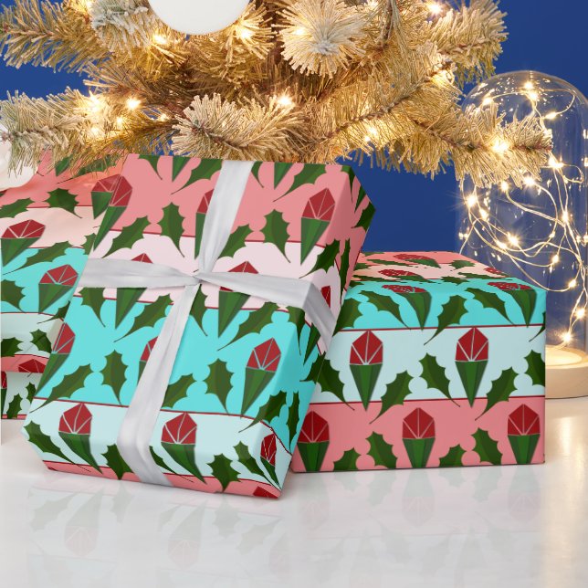 Abstrakte Rote Rosen und Blätter Blütenmuster, Far Geschenkpapier (Feiertage)