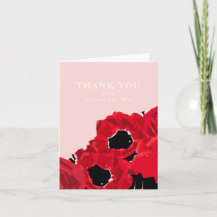 Abstrakte rote Rosen und Mohnblumen Dankeskarte
