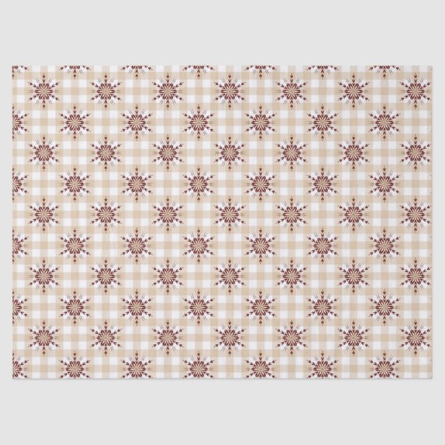 Abstrakte Rote Schneeflocken auf Creme Decoupage Seidenpapier (Vorderseite)