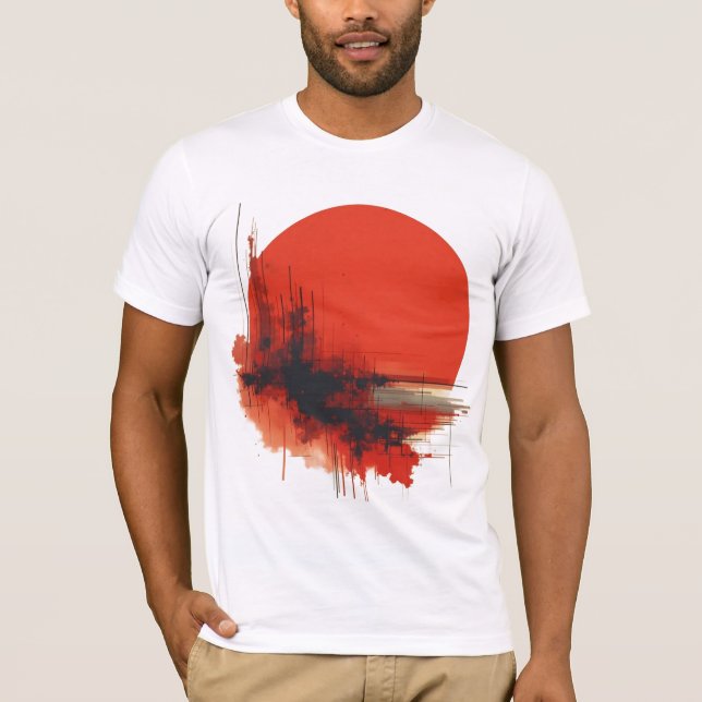 Abstrakte rote Sonne mit geometrischer und farbige T-Shirt (Vorderseite)