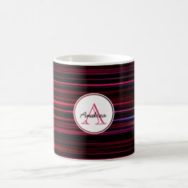 Abstrakte Rote Streifen auf Mit Monogramm Schwarz Tasse