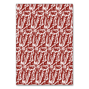 Abstrakte, rote und orange Formen mischen sich und Tischnummer