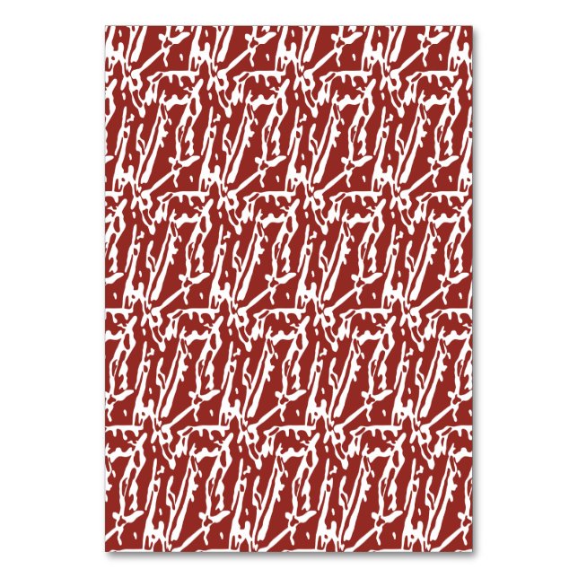 Abstrakte, rote und orange Formen mischen sich und Tischnummer (Vorderseite)