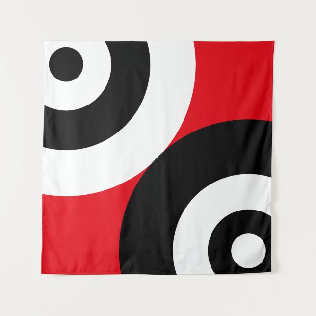 Abstrakte rote und weiße Kreise Wandteppich (Vorderseite)