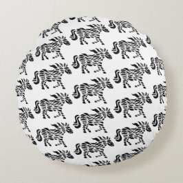 Abstrakte Running Horse Woodblock Print Rundes Kissen