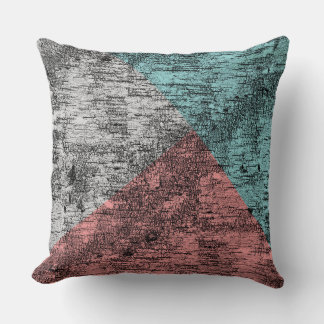Abstrakte Rustikale Birke Aquamarin Coral Grau Kissen