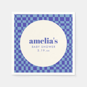 Abstrakte Schachbrettmuster Baby-Party Blau Serviette