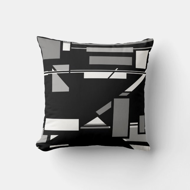 Abstrakte Schachtel für Schwarze Geometrische Kuns Kissen (Vorderseite)