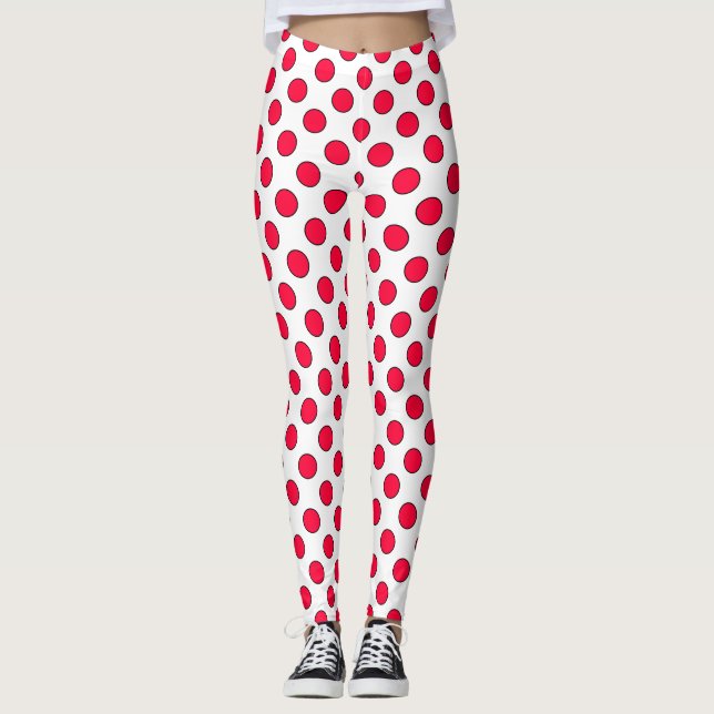 Abstrakte, schlichte, rote Polka-Punkte, um die he Leggings (Vorderseite)
