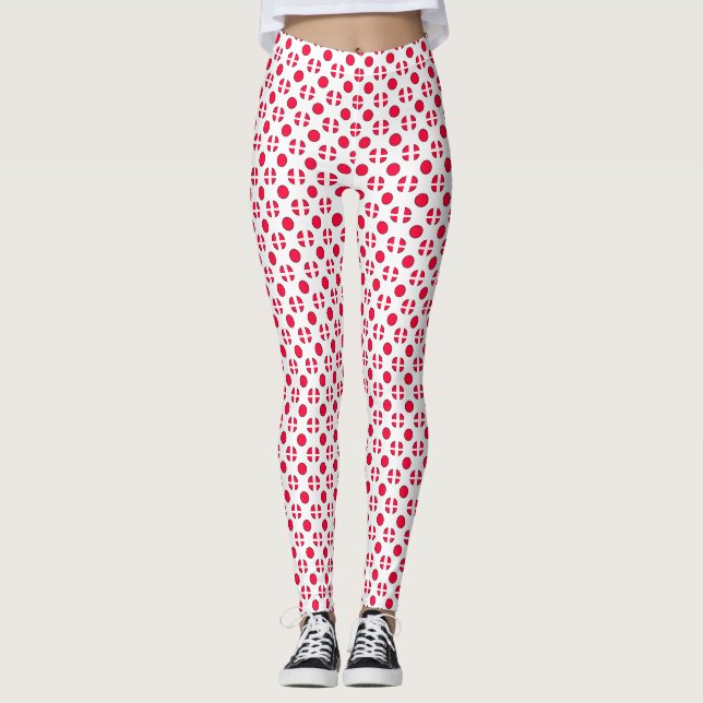 Abstrakte, schlichte, rote Polka-Punkte, um die he Leggings (Vorderseite)