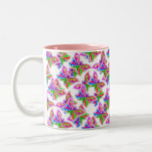 Abstrakte Schmetterlinge in Rosa Zweifarbige Tasse