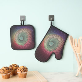 Abstrakte Schnecke Farben Modernes Fraktal Kunst,  Ofenhandschuh & Topflappen-Set