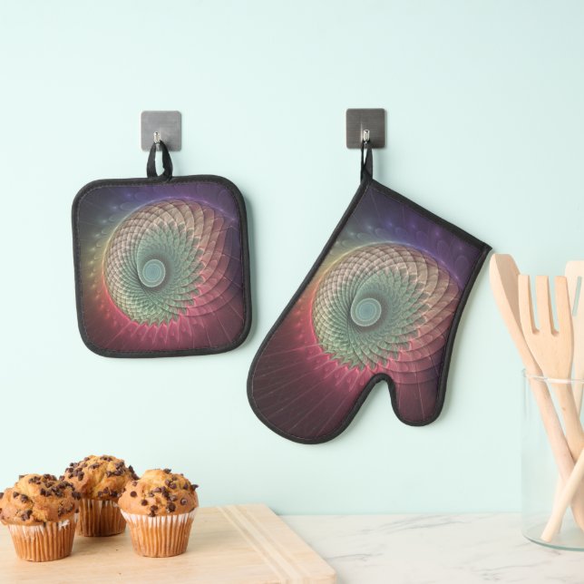 Abstrakte Schnecke Farben Modernes Fraktal Kunst,  Ofenhandschuh & Topflappen-Set (Insitu (Hängend))