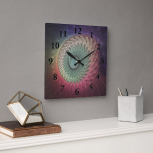 Abstrakte Schnecke Farben Modernes Fraktal Kunst, Quadratische Wanduhr