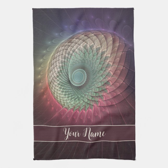 Abstrakte Schnecke Farben Modernes Fraktal Name Geschirrtuch (Vertikal)