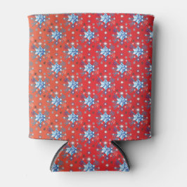 Abstrakte Schneeflocken in Rot und Blau Dosenkühler