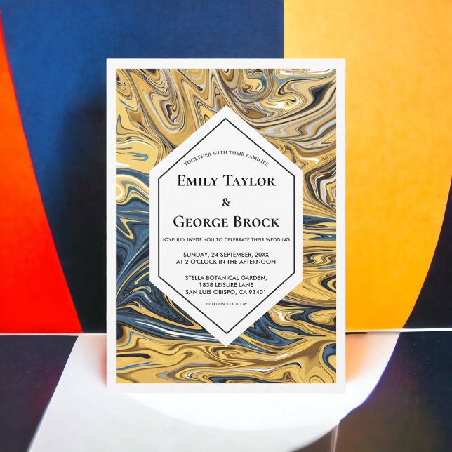 Abstrakte Schwarz-Gold-Waves Einladung (Von Creator hochgeladen)