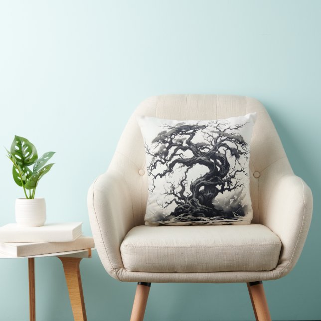 Abstrakte Schwarz-Tree-Tinte Kissen (Stuhl )