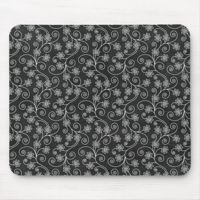 Abstrakte Schwarz-Weiß-Blüten Mousepad (Vorne)
