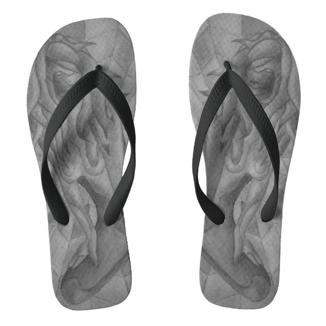 abstrakte Schwarz-Weiß-Dame, die Kunst posiert Flip Flops (Fußbett)
