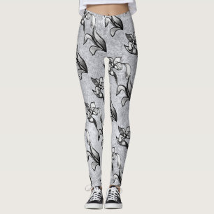 Abstrakte Schwarz-weiß glänzende Blume auf Silberp Leggings