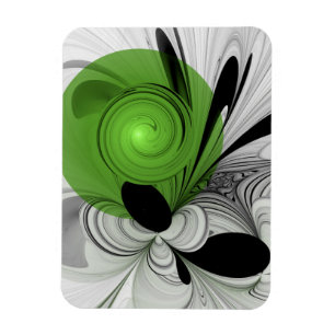 Abstrakte Schwarz-Weiß-Kunst mit grünem Fraktal Magnet