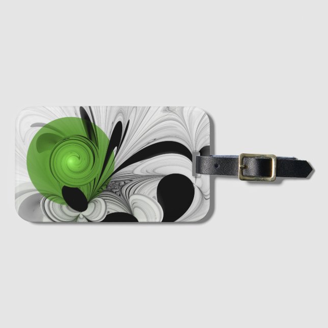 Abstrakte Schwarz-Weiß-Kunst mit grüner Fraktal-Ku Gepäckanhänger (Vorderseite (Horizontal))
