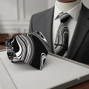 Abstrakte Schwarz-Weiß-Liquid Marble Krawatte