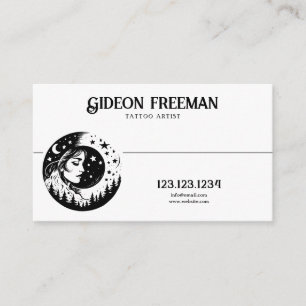 Abstrakte Schwarz-Weiß-Monde-Stars Tattoo Artist Visitenkarte