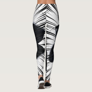 Abstrakte Schwarz-Weiß-Palmblatt-Druck-Leggings Leggings